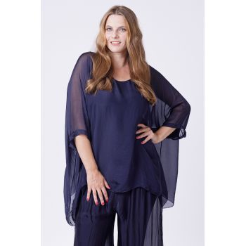 Bluza din matase naturala in colturi, bleumarin