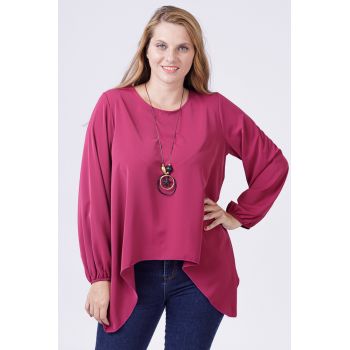 Bluza in colturi, mov zmeura, cu colier cadou