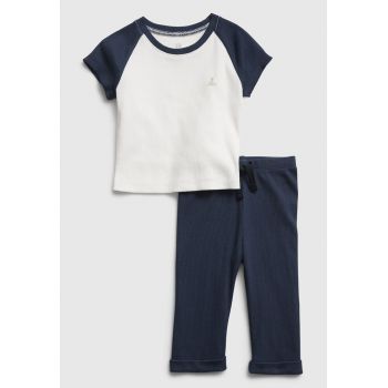 Set de pantaloni si tricou de bumbac cu aspect striat