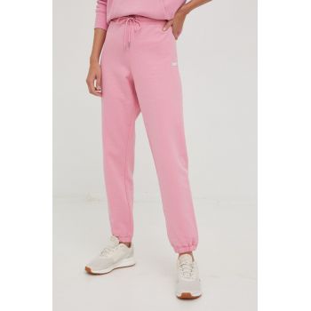 Dkny pantaloni de trening femei, culoarea roz, neted de firma original