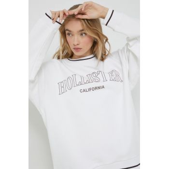 Hollister Co. bluza femei, culoarea alb, cu imprimeu