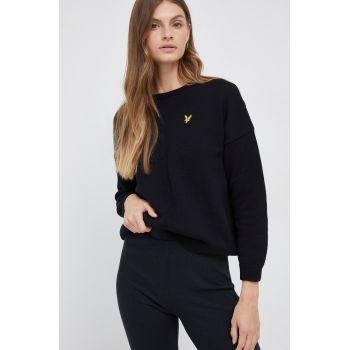Lyle & Scott pulover de bumbac femei, culoarea negru, light