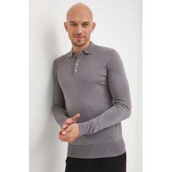 Emporio Armani pulover de lana barbati, culoarea gri, light de firma original