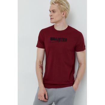 Hollister Co. tricou din bumbac culoarea bordo, cu imprimeu