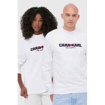 Karl Lagerfeld bluza Karl Lagerfeld X Cara Delevingne femei, culoarea alb, cu imprimeu