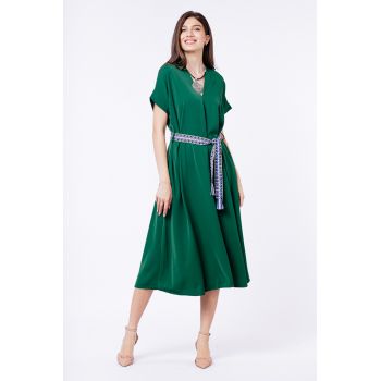 Rochie A-line verde, cu cordon