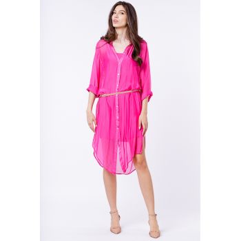 Rochie camasa din matase naturala fucsia, cu dublura