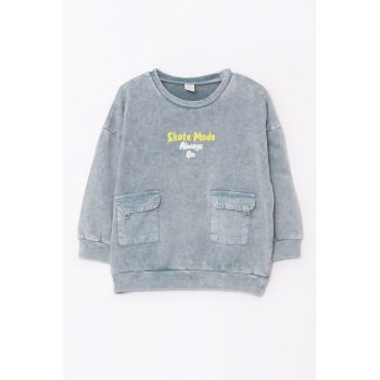 Bluza sport cu maneci cazute si buzunare aplicate