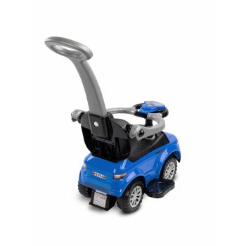 Masinuta Ride On fara pedale 3in1 Toyz Sport Car Blue cu maner parental,Bara de protectie detasabila,Volan cu sunete si lumini,Spatiu de depozitare,Sistem antirasturnare,Spatar inalt,Siport picioare,Recomandata de la 12 luni