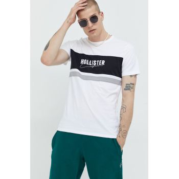 Hollister Co. tricou din bumbac culoarea alb, cu imprimeu