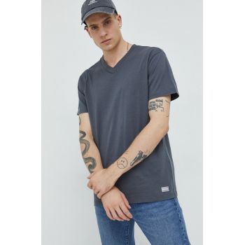 Hollister Co. tricou din bumbac culoarea gri, neted