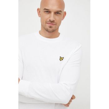 Lyle & Scott longsleeve din bumbac culoarea alb, neted