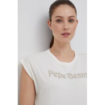 Pepe Jeans tricou din bumbac culoarea bej