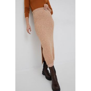 United Colors of Benetton fusta din amestec de lana culoarea bej, midi, drept