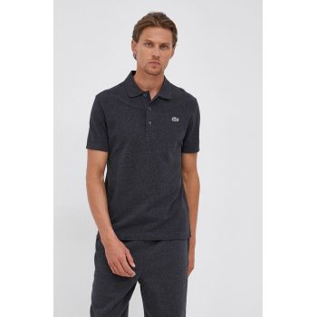 Lacoste Polo de bumbac culoarea gri, material neted