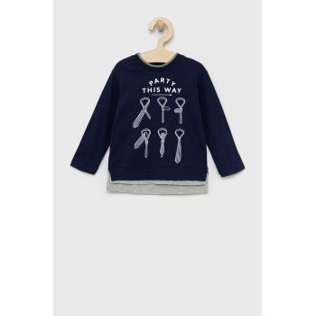 United Colors of Benetton longsleeve din bumbac pentru copii culoarea albastru marin, cu imprimeu