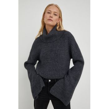 Herskind pulover de lana femei, culoarea gri, călduros, cu guler de firma original