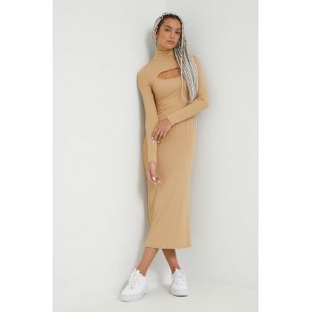 Hollister Co. rochie culoarea bej, midi, mulata de firma originala