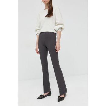 Marella pantaloni femei, culoarea gri, evazati, high waist