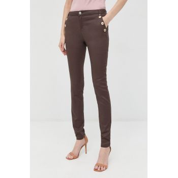 Morgan pantaloni femei, culoarea maro, mulata, high waist