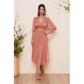 Rochie de ocazie din voal cu glitter Nicolette Peach