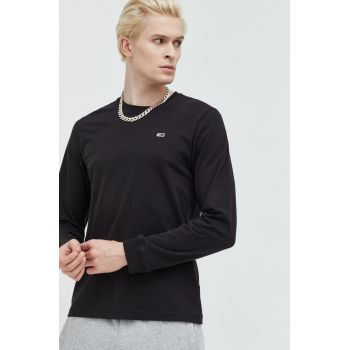 Tommy Jeans longsleeve din bumbac culoarea albastru marin, neted