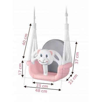 Leagan de gradina convertibil 3in1 pentru copii Ricokids Ursulet RozAlb utilizare interiorexterior cu bara de protectie si spatar detasabile,franghii cu dimensiune reglabila,sezut ergonomic,sarcina maxima 30 kg