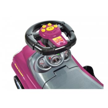Masinuta de impins Ecotoys Mini Cooper 321 roz, cu maner de impins detasabil, suport pentru picioare, bara de protectie, panou muzical, recomandata copiilor cu varsta cuprinsa intre 1 si 3 ani