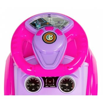 Masinuta pentru copii fara pedale Ecotoys 613W roz, spatar cu functie de impingere, spatiu pentru depozitarea jucariilor, volan cu melodii si claxon, potrivita copiilor de la 1 an