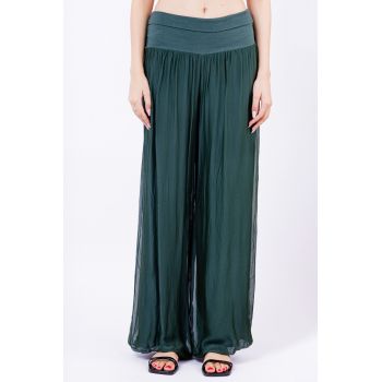 Pantaloni verde inchis din matase naturala, tip salvari