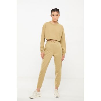 Pantaloni sport crop cu talie inalta