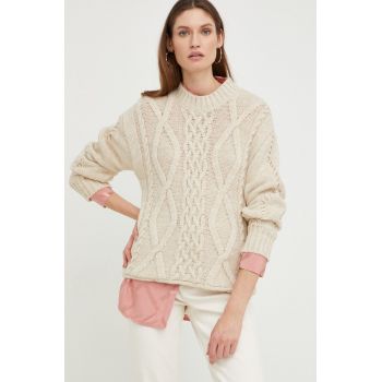 Answear Lab pulover de lana femei, culoarea bej, călduros