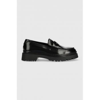 Gant mocasini de piele Aligrey femei, culoarea negru, cu toc plat