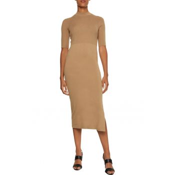 Rochie din lana cu maneci scurte si slit lateral