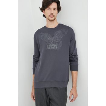 Armani Exchange bluza barbati, culoarea gri, cu imprimeu