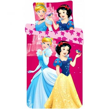 Set lenjerie pat copii Princess Cinderella and Snow White 90x140 + 40x55 SunCity