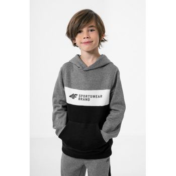 4F bluza copii culoarea gri, cu glugă, cu imprimeu