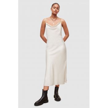 AllSaints rochie culoarea alb, midi, drept ieftina