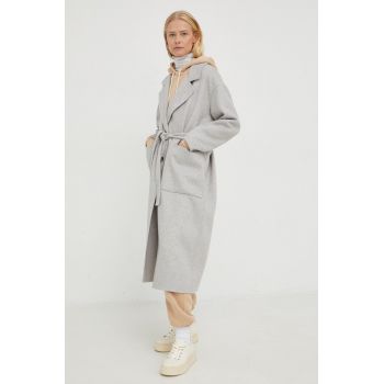 American Vintage palton de lana culoarea gri, de tranzitie, oversize