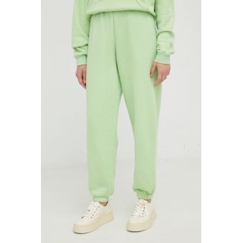 American Vintage pantaloni de trening femei, culoarea turcoaz, neted