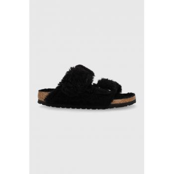 Birkenstock papuci de lână Arizona BB Shearling culoarea negru 1023105.BLK-BLACK