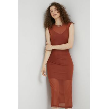 Hollister Co. rochie culoarea maro, midi, mulata de firma originala