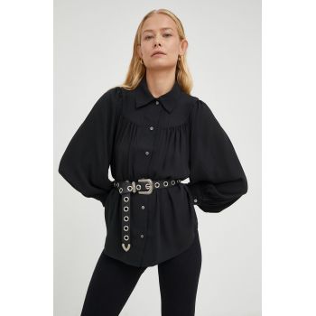 Levi's camasa femei, culoarea negru, cu guler clasic, regular de firma originala