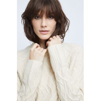 Medicine pulover femei, culoarea bej, cu turtleneck