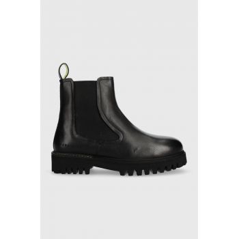 Pepe Jeans ghete chelsea de piele Trucker Chelsea W femei, culoarea negru, cu toc plat, izolare usoara