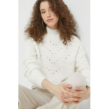 Superdry pulover femei, culoarea alb, cu turtleneck