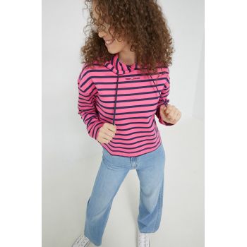 Tommy Jeans bluza femei, culoarea roz, cu glugă, modelator