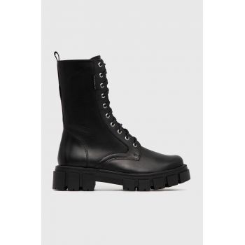 Wojas Bocanci de piele femei, culoarea negru, cu toc plat