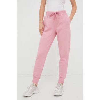 4F pantaloni de trening femei, culoarea roz, neted