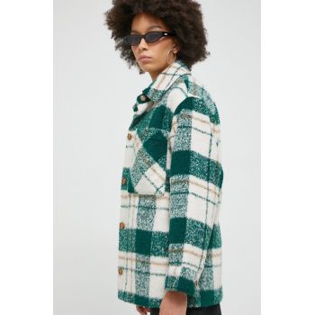 Abercrombie & Fitch geaca femei, culoarea verde, de tranzitie, oversize